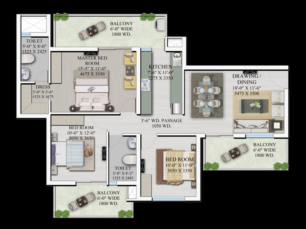 3 BHK - 1,685 sq.ft.